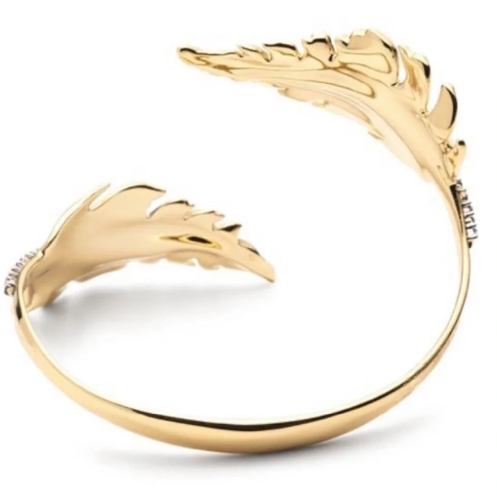 ALEXIS BITTAR • NEW Golden Swarovski Crystal Georgian Feather Bypass Bracelet